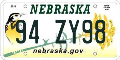 NE license plate 94ZY98