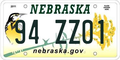NE license plate 94ZZ01