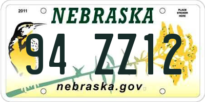 NE license plate 94ZZ12