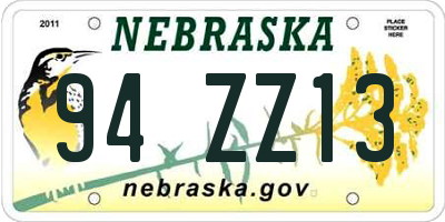 NE license plate 94ZZ13