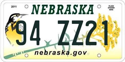 NE license plate 94ZZ21