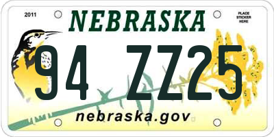 NE license plate 94ZZ25