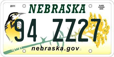 NE license plate 94ZZ27