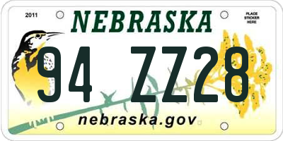 NE license plate 94ZZ28