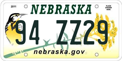 NE license plate 94ZZ29