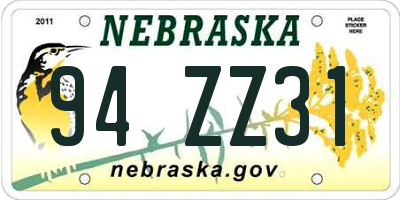 NE license plate 94ZZ31