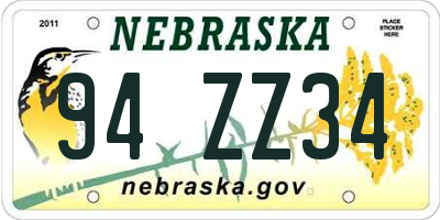 NE license plate 94ZZ34