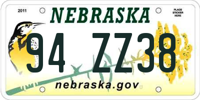 NE license plate 94ZZ38