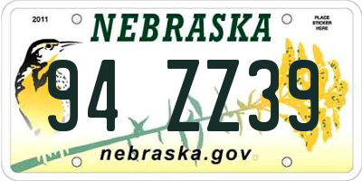 NE license plate 94ZZ39