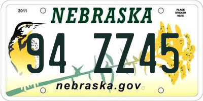 NE license plate 94ZZ45