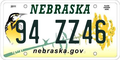 NE license plate 94ZZ46