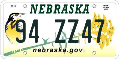 NE license plate 94ZZ47