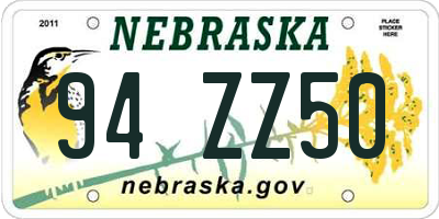 NE license plate 94ZZ50