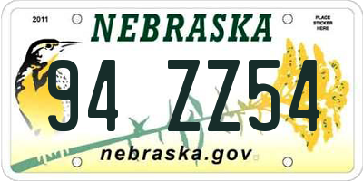 NE license plate 94ZZ54