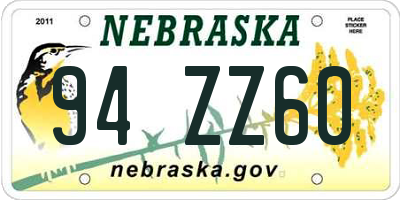 NE license plate 94ZZ60