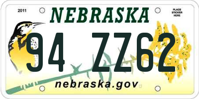 NE license plate 94ZZ62