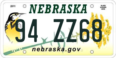 NE license plate 94ZZ68