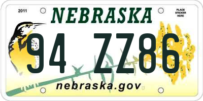 NE license plate 94ZZ86