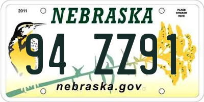 NE license plate 94ZZ91
