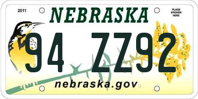 NE license plate 94ZZ92