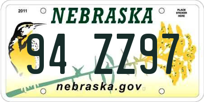 NE license plate 94ZZ97