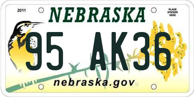 NE license plate 95AK36