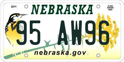 NE license plate 95AW96