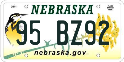 NE license plate 95BZ92