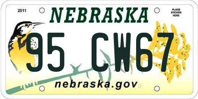 NE license plate 95CW67