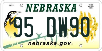 NE license plate 95DW90