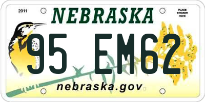 NE license plate 95EM62