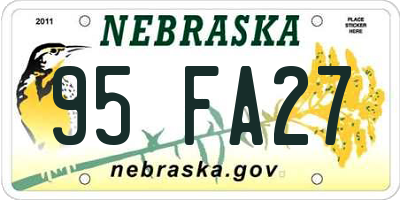 NE license plate 95FA27