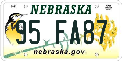 NE license plate 95FA87