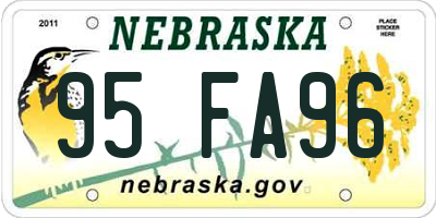 NE license plate 95FA96
