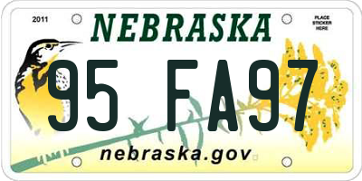 NE license plate 95FA97
