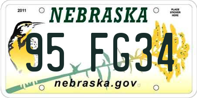 NE license plate 95FG34