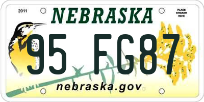 NE license plate 95FG87