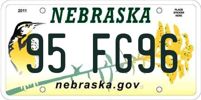 NE license plate 95FG96