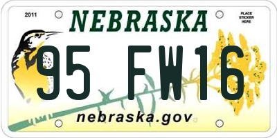 NE license plate 95FW16