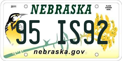 NE license plate 95IS92