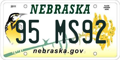 NE license plate 95MS92