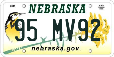 NE license plate 95MV92
