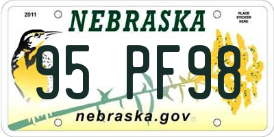 NE license plate 95PF98