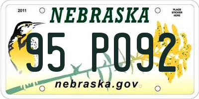 NE license plate 95PO92
