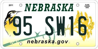 NE license plate 95SW16