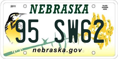 NE license plate 95SW62