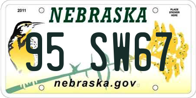 NE license plate 95SW67
