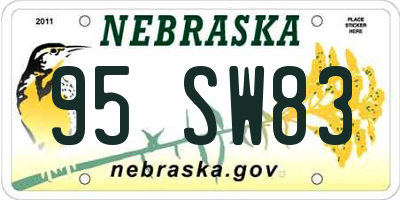 NE license plate 95SW83