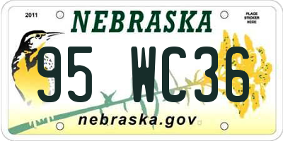 NE license plate 95WC36