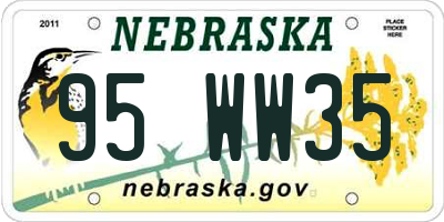 NE license plate 95WW35
